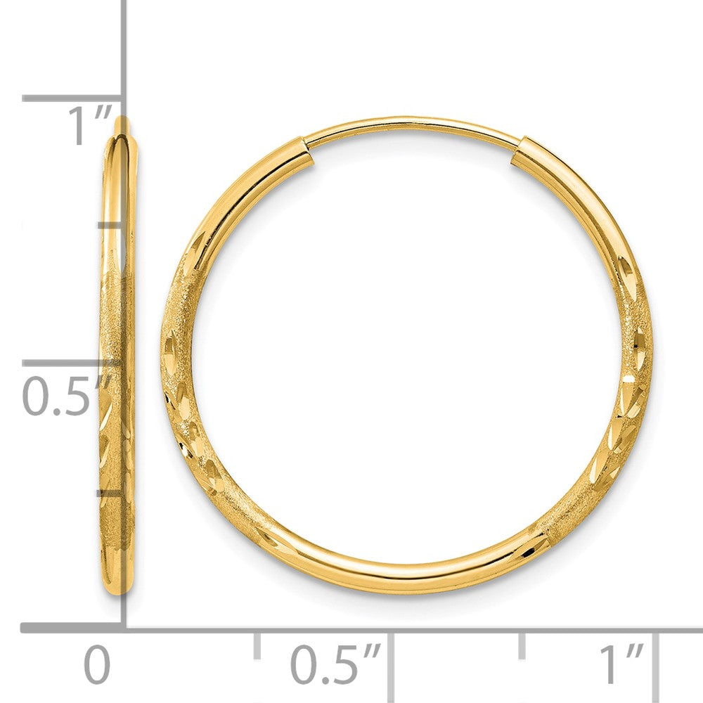 14k 1.5mm Satin Diamond-cut Endless Hoop Earrings
