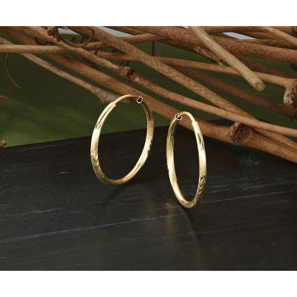 14k 1.5mm Satin Diamond-cut Endless Hoop Earrings