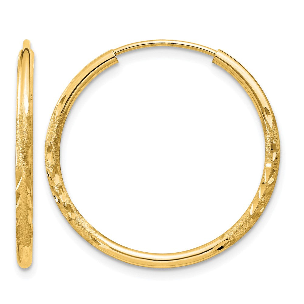 14k 1.5mm Satin Diamond-cut Endless Hoop Earrings