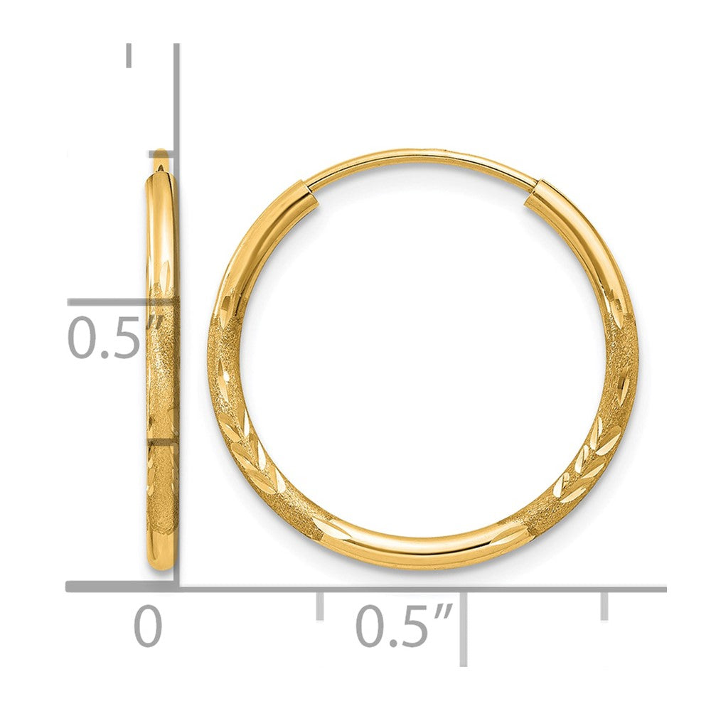 14k 1.5mm Satin Diamond-cut Endless Hoop Earrings