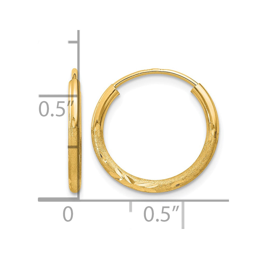 14k 1.5mm Satin Diamond-cut Endless Hoop Earrings