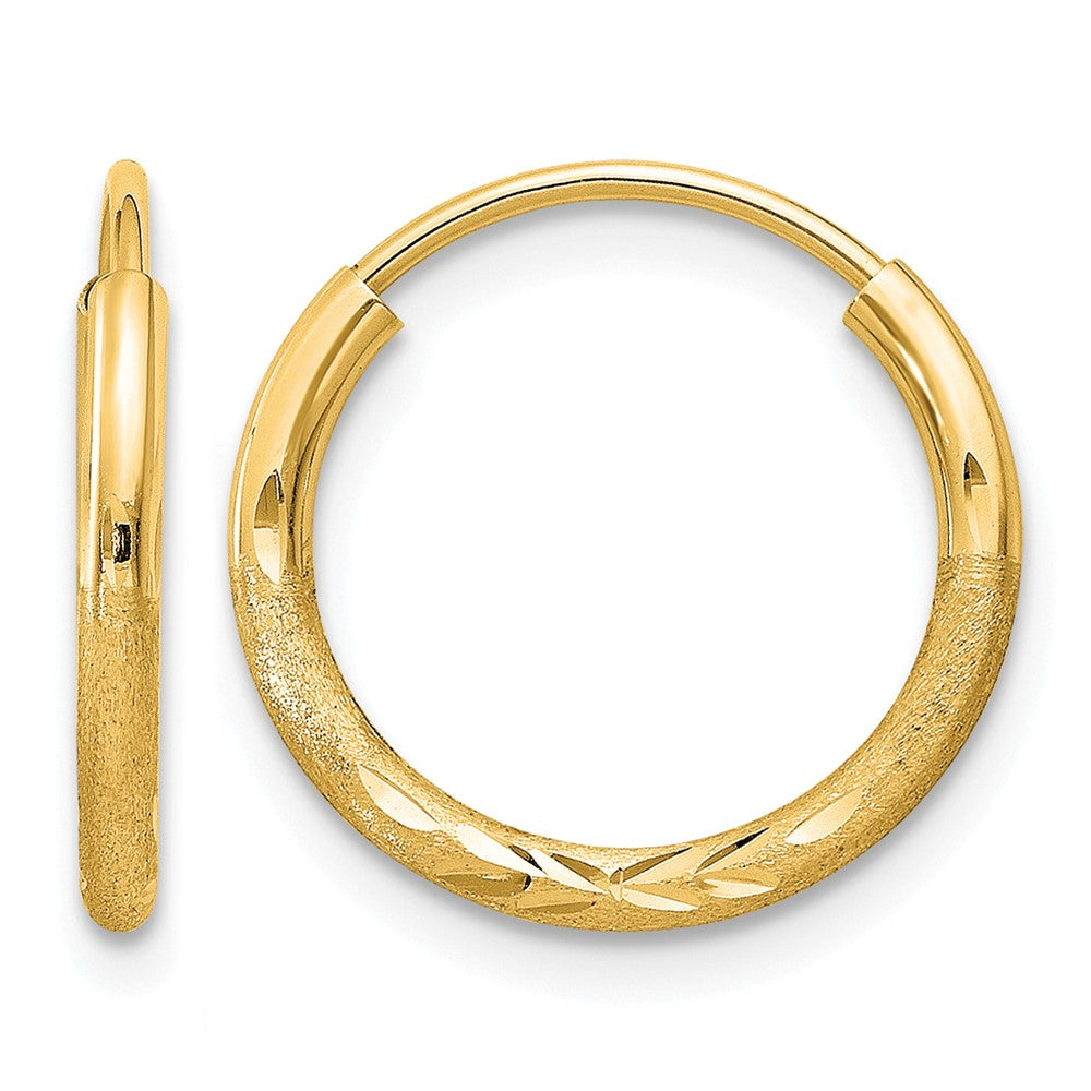 14k 1.5mm Satin Diamond-cut Endless Hoop Earrings