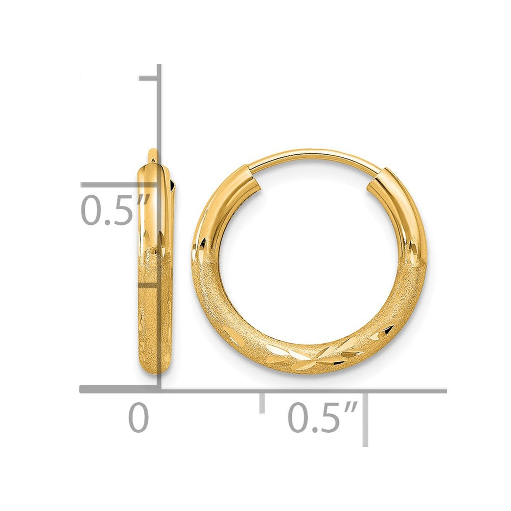 14k 2mm Satin Diamond-cut Endless Hoop Earrings