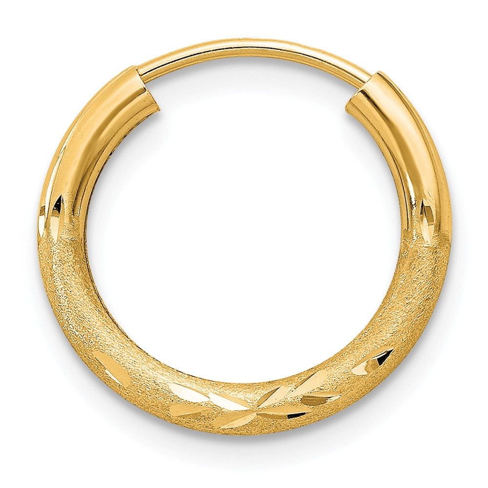 Single 14k 2mm Satin Diamond-cut Endless Hoop Earring