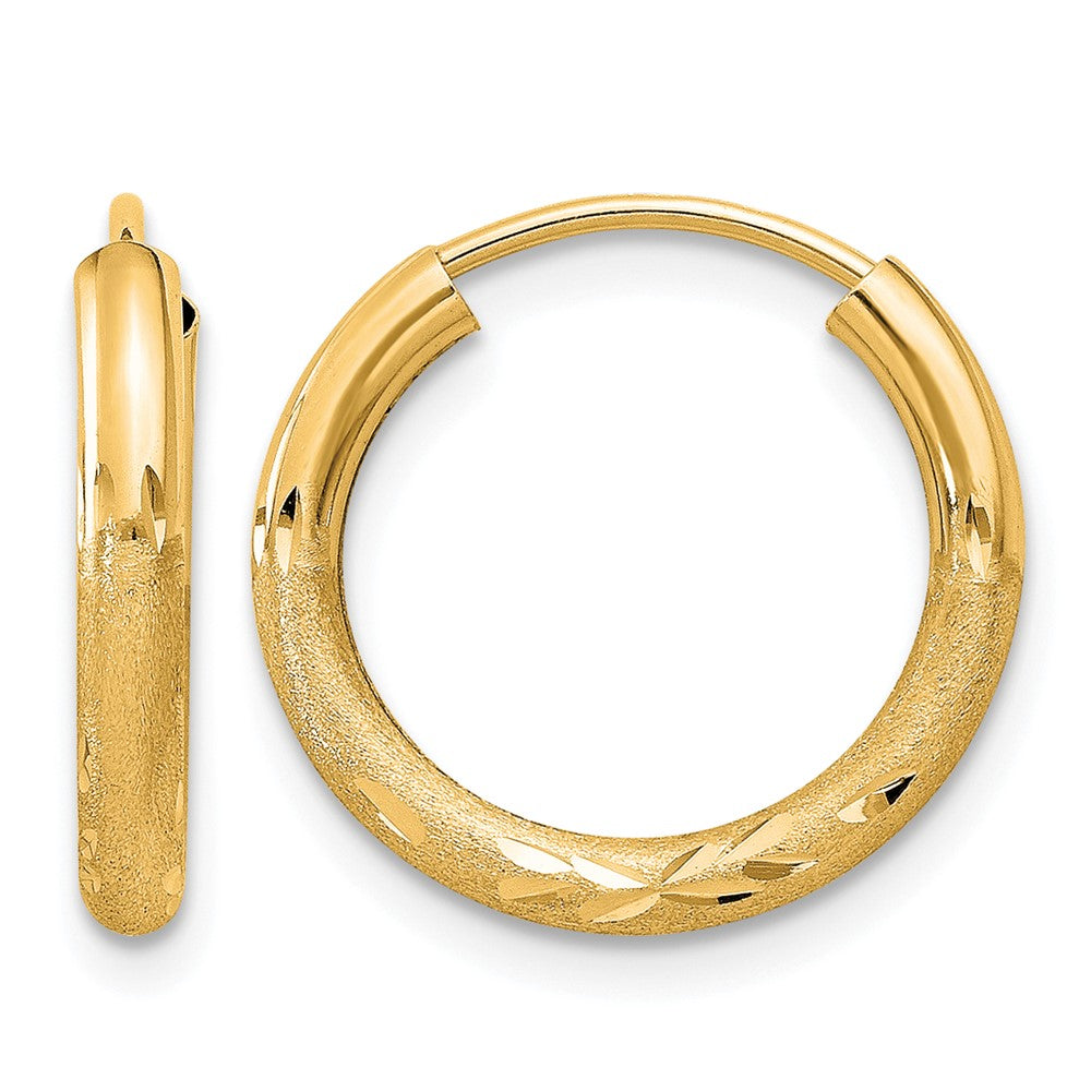 14k 2mm Satin Diamond-cut Endless Hoop Earrings