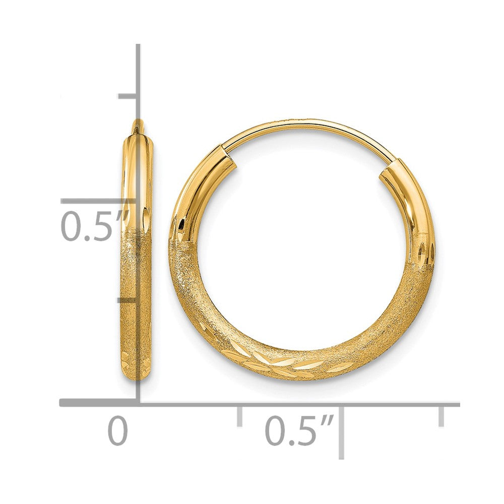 14k 2mm Satin Diamond-cut Endless Hoop Earrings