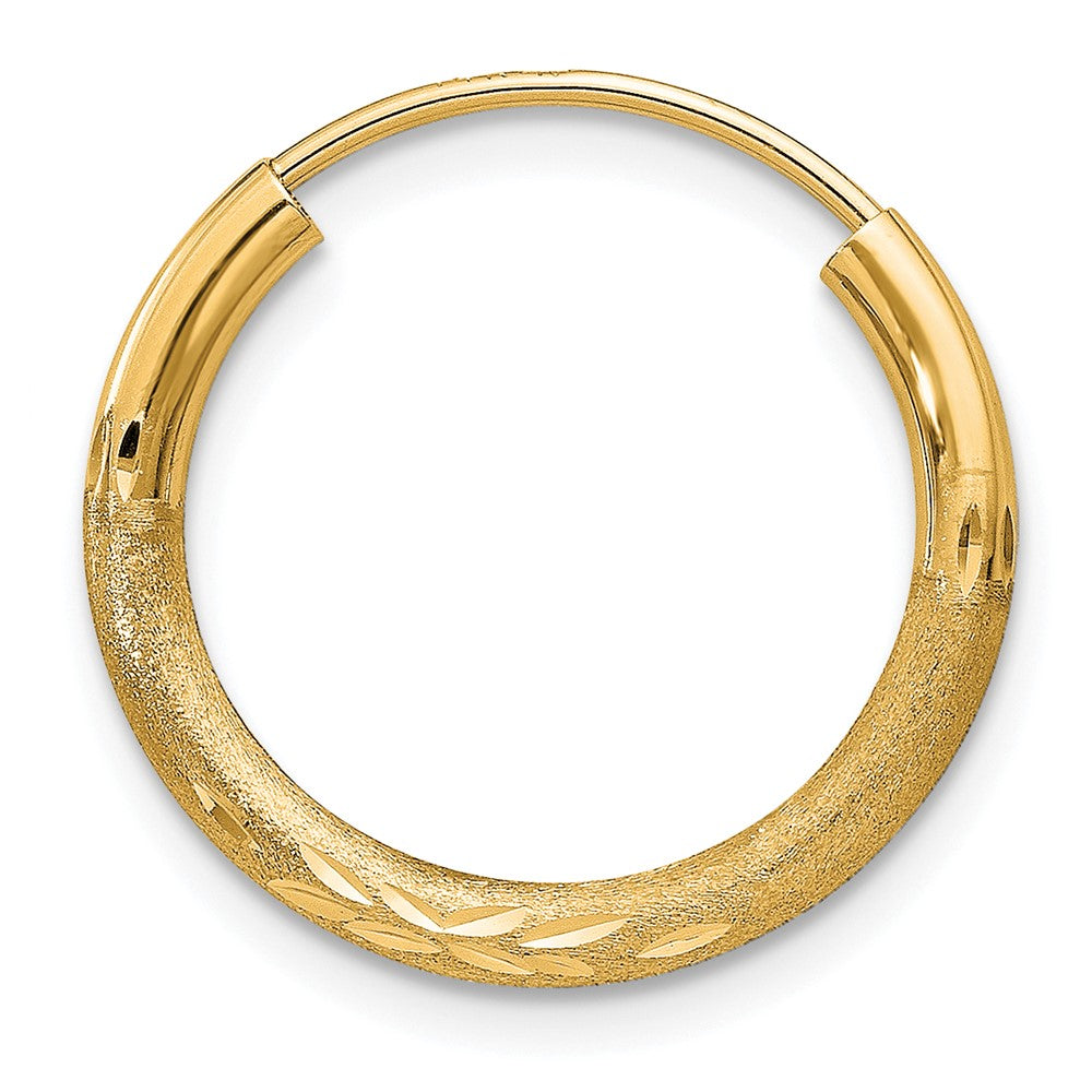 Single 14k 2mm Satin Diamond-cut Endless Hoop Earring