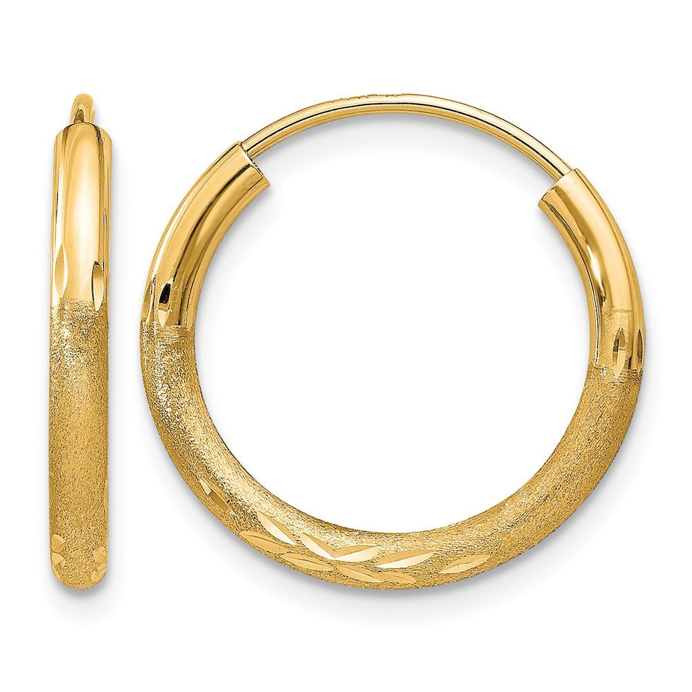 14k 2mm Satin Diamond-cut Endless Hoop Earrings