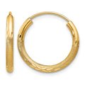 14k 2mm Satin Diamond-cut Endless Hoop Earrings