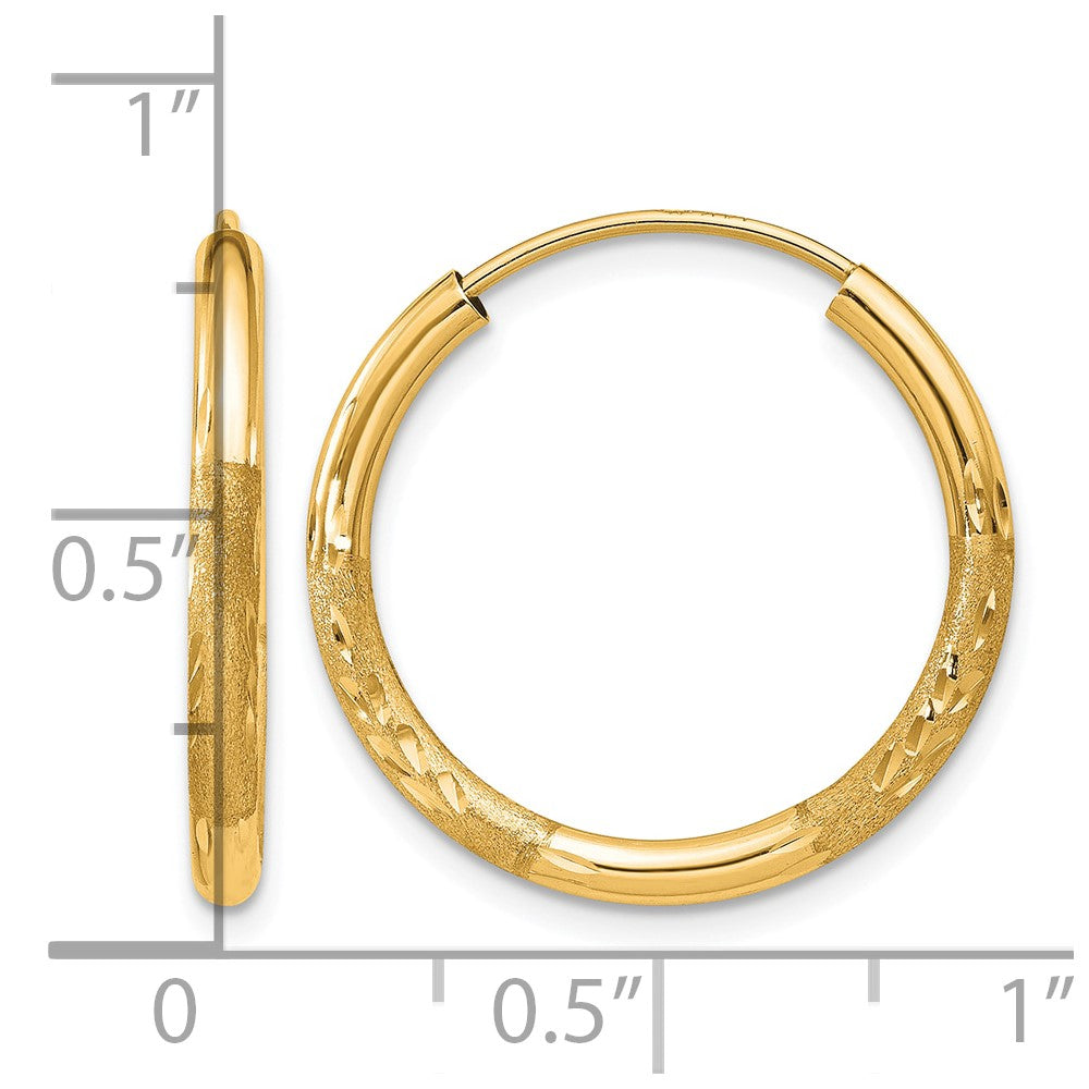 14k 2mm Satin Diamond-cut Endless Hoop Earrings