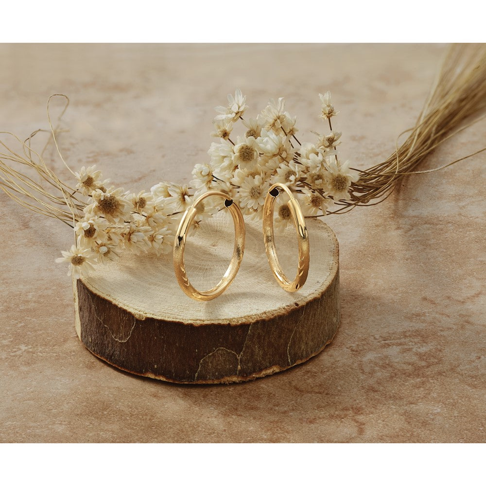 14k 2mm Satin Diamond-cut Endless Hoop Earrings