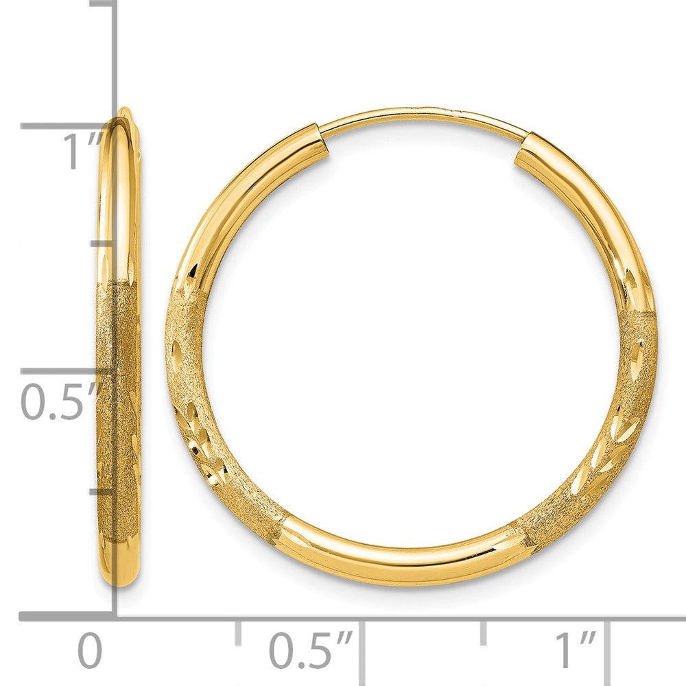 14k 2mm Satin Diamond-cut Endless Hoop Earrings