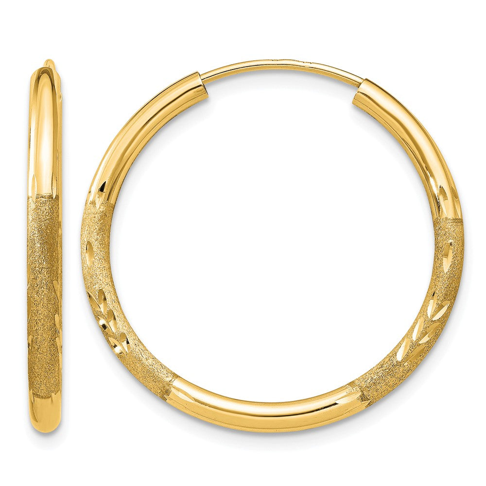 14k 2mm Satin Diamond-cut Endless Hoop Earrings