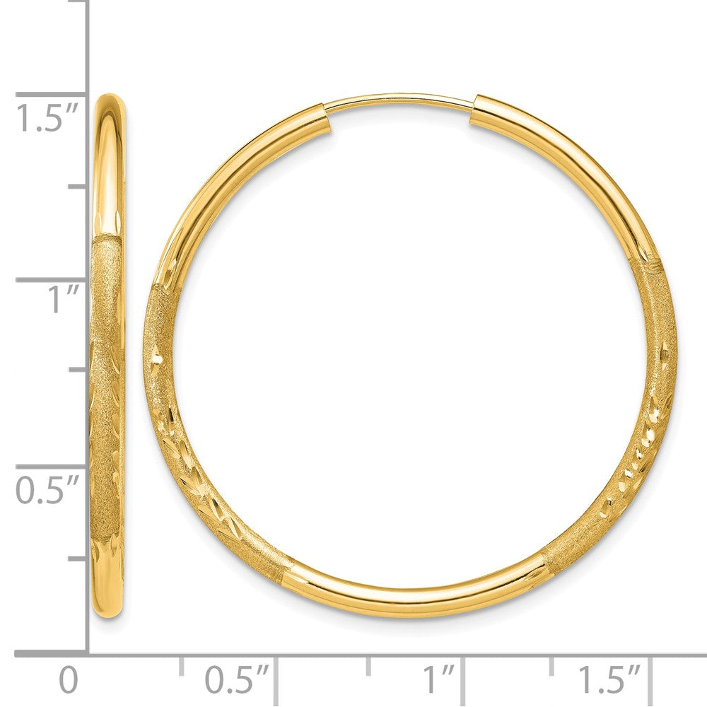 14k 2mm Satin Diamond-cut Endless Hoop Earrings