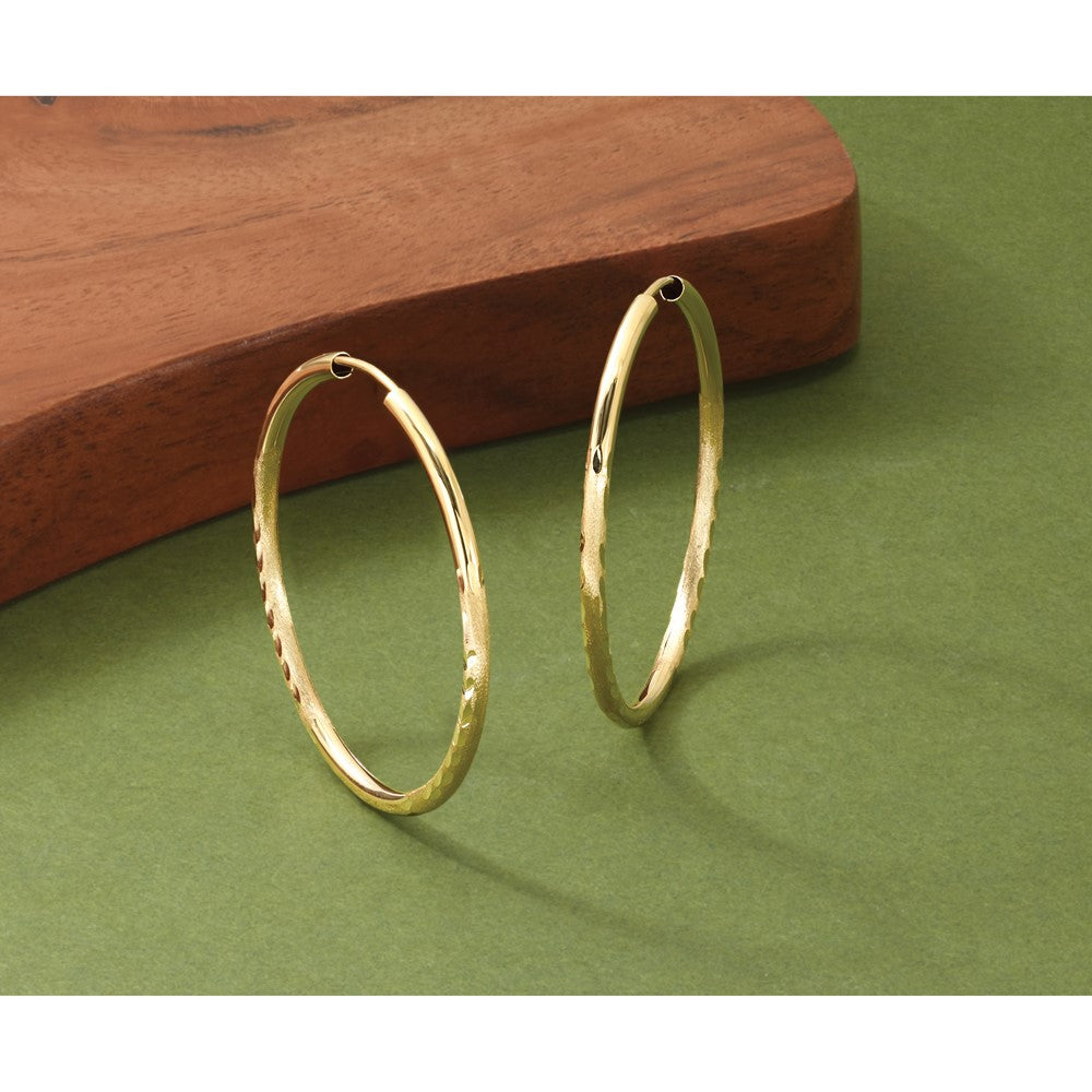 14k 2mm Satin Diamond-cut Endless Hoop Earrings