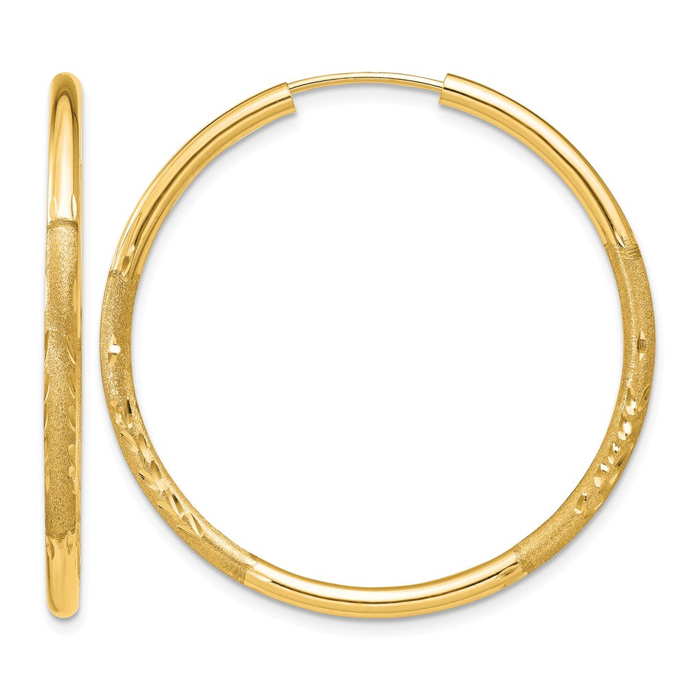 14k 2mm Satin Diamond-cut Endless Hoop Earrings