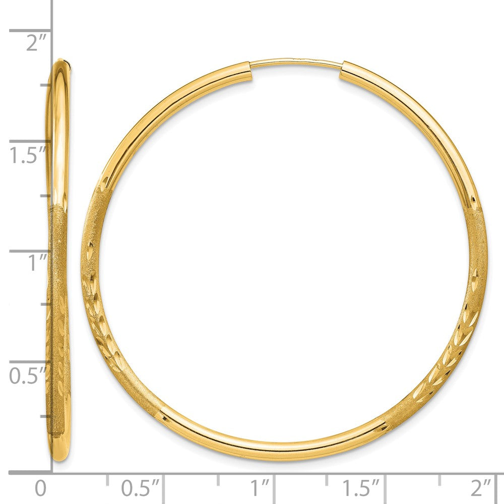 14k 2mm Satin Diamond-cut Endless Hoop Earrings