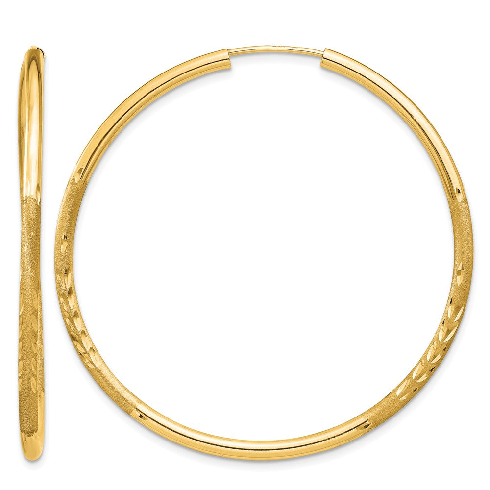 14k 2mm Satin Diamond-cut Endless Hoop Earrings