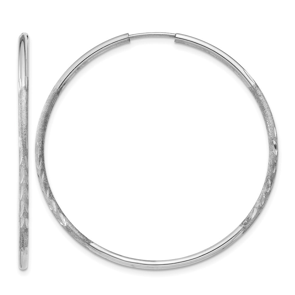 14k White Gold 1.5mm Diamond-cut Endless Hoop Earrings