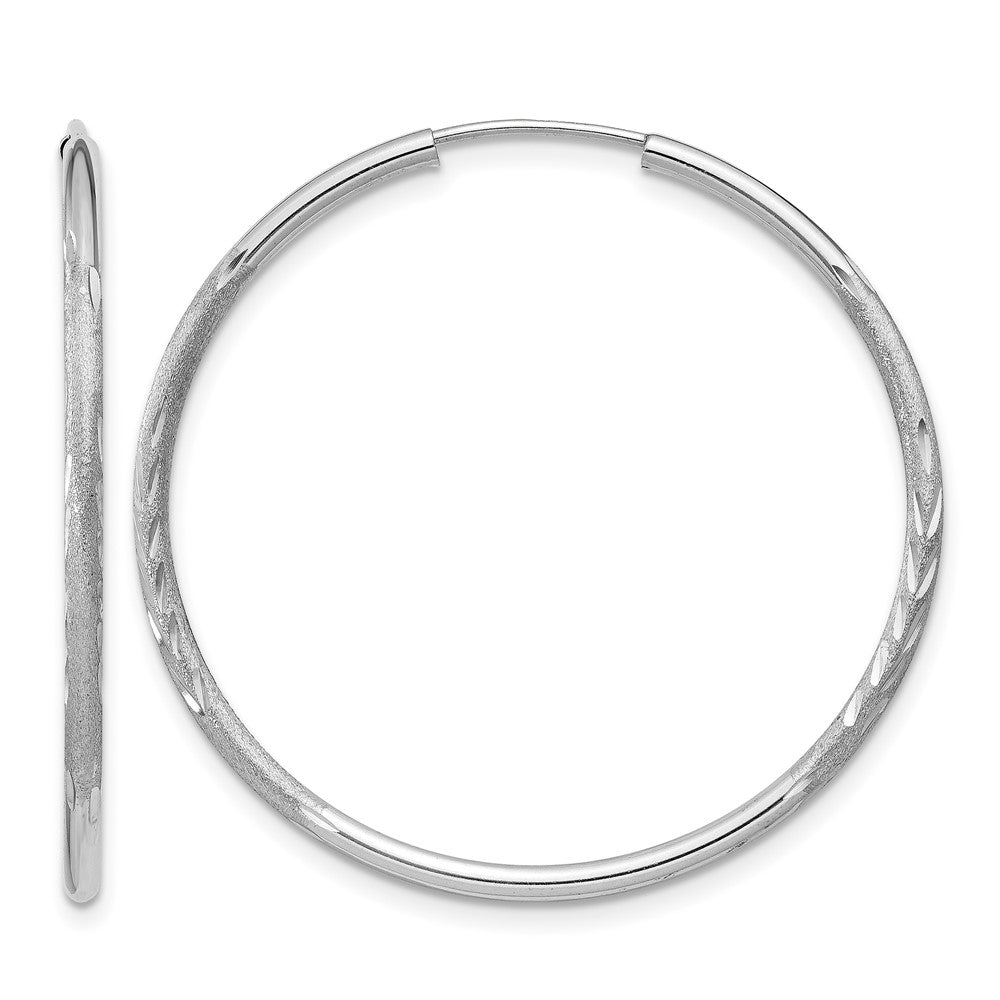 14k White Gold 1.5mm Diamond-cut Endless Hoop Earrings