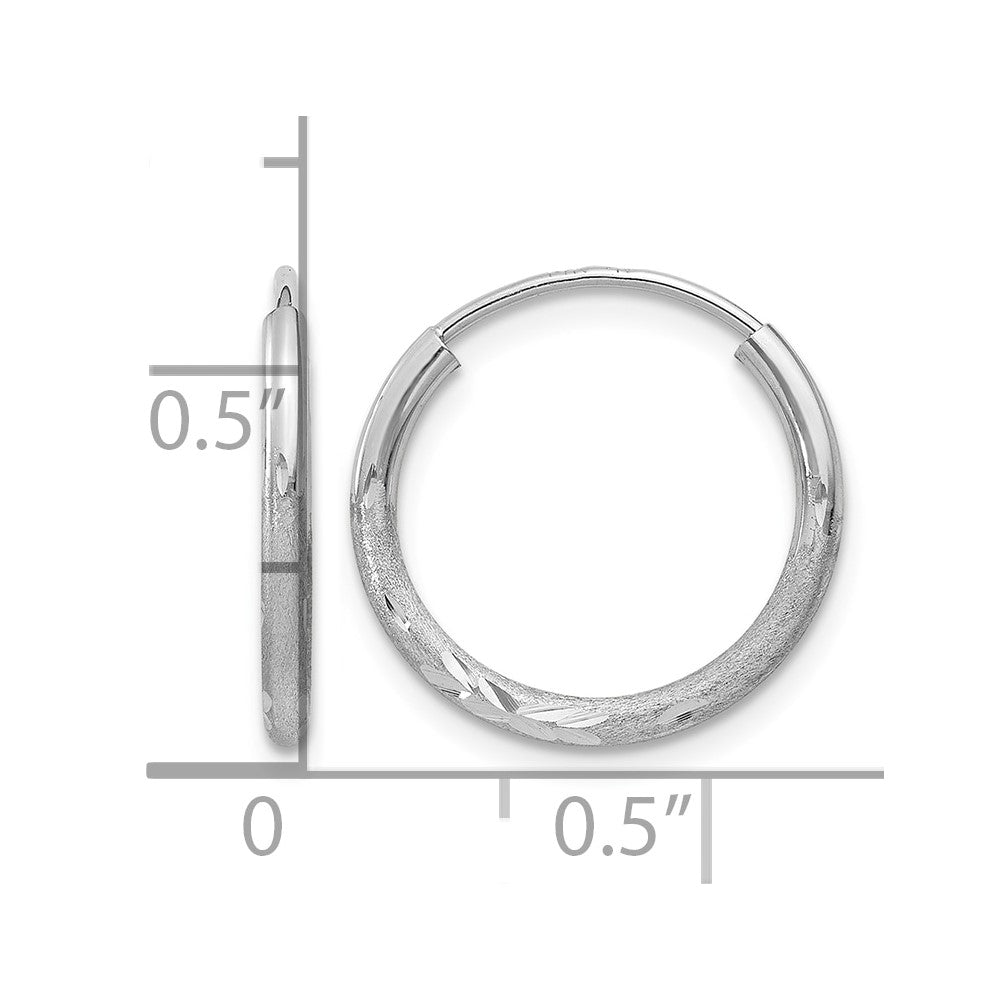 14k White Gold 1.5mm Diamond-cut Endless Hoop Earrings