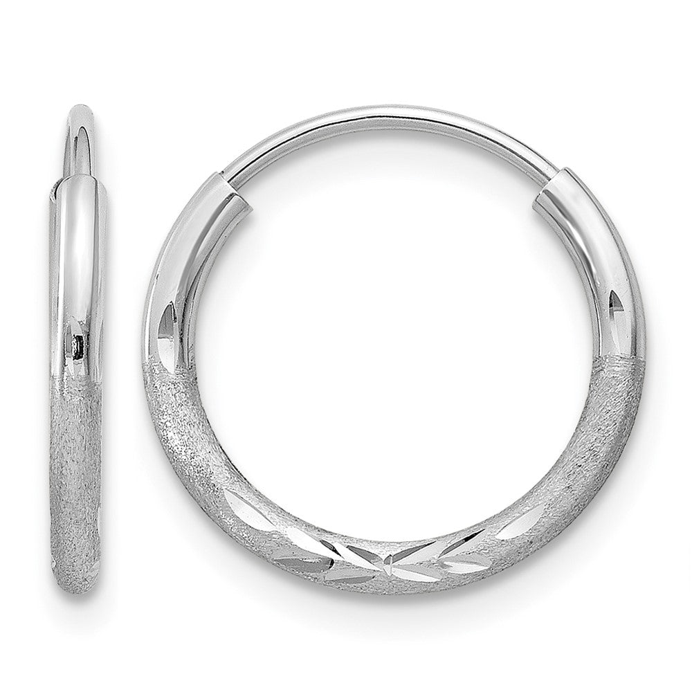 14k White Gold 1.5mm Diamond-cut Endless Hoop Earrings