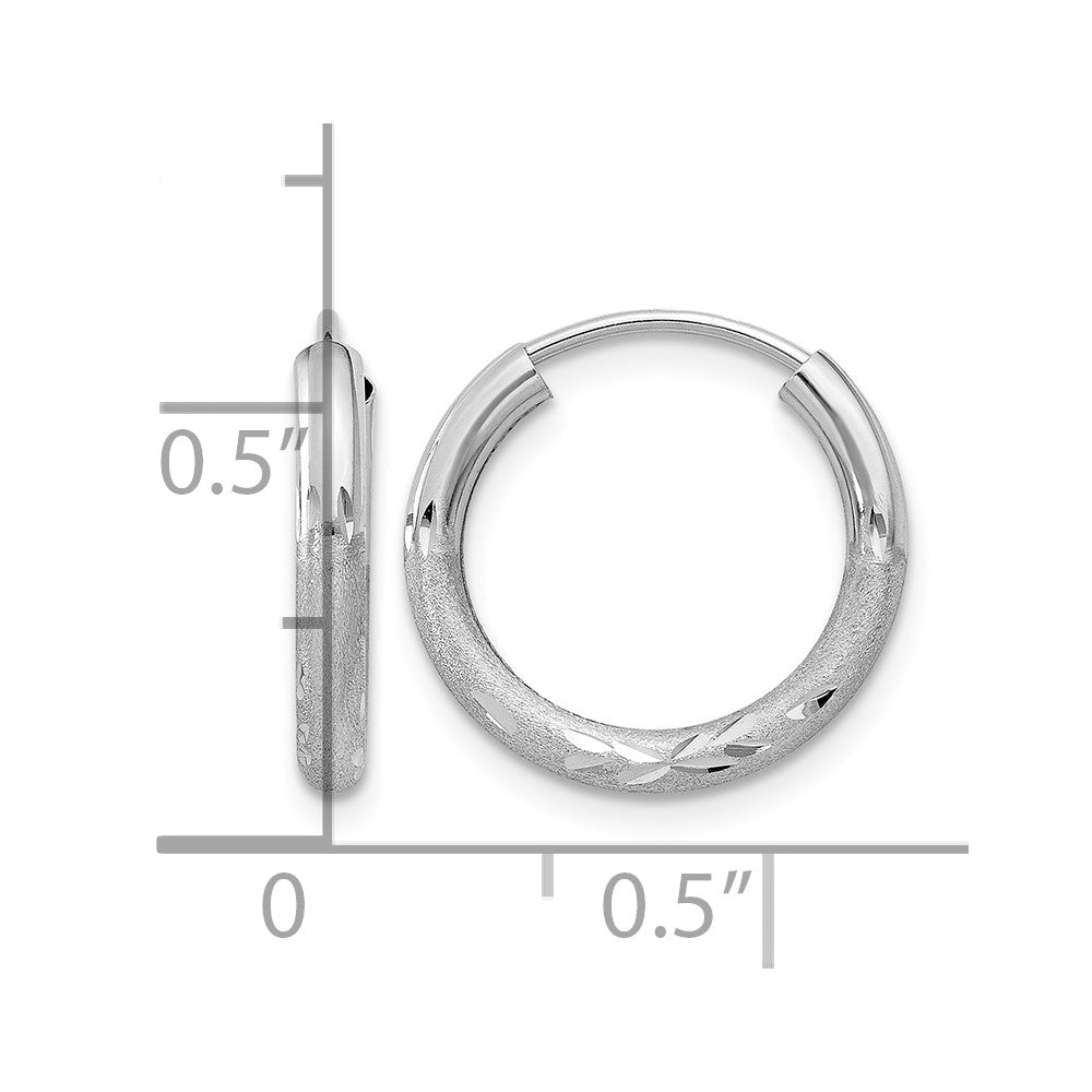 14k White Gold 2mm Diamond-cut Endless Hoop Earrings