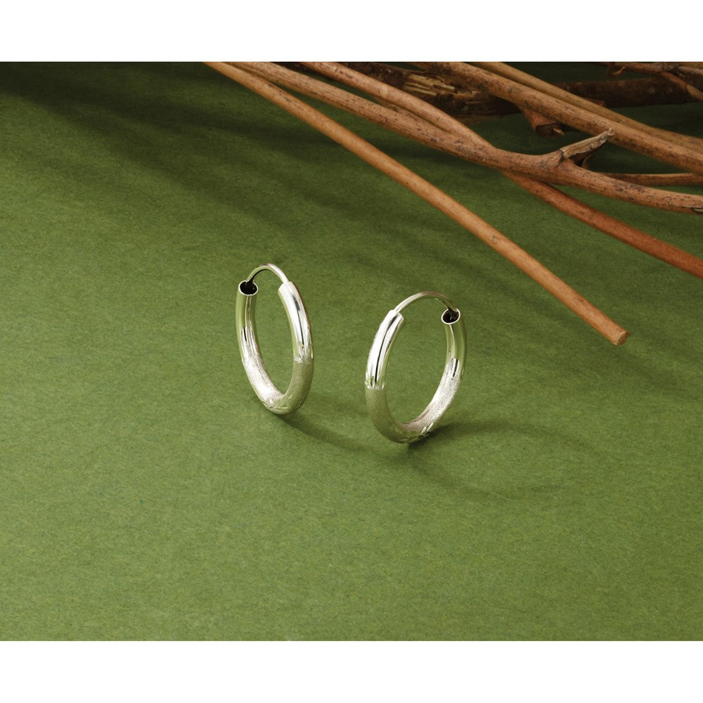 14k White Gold 2mm Diamond-cut Endless Hoop Earrings