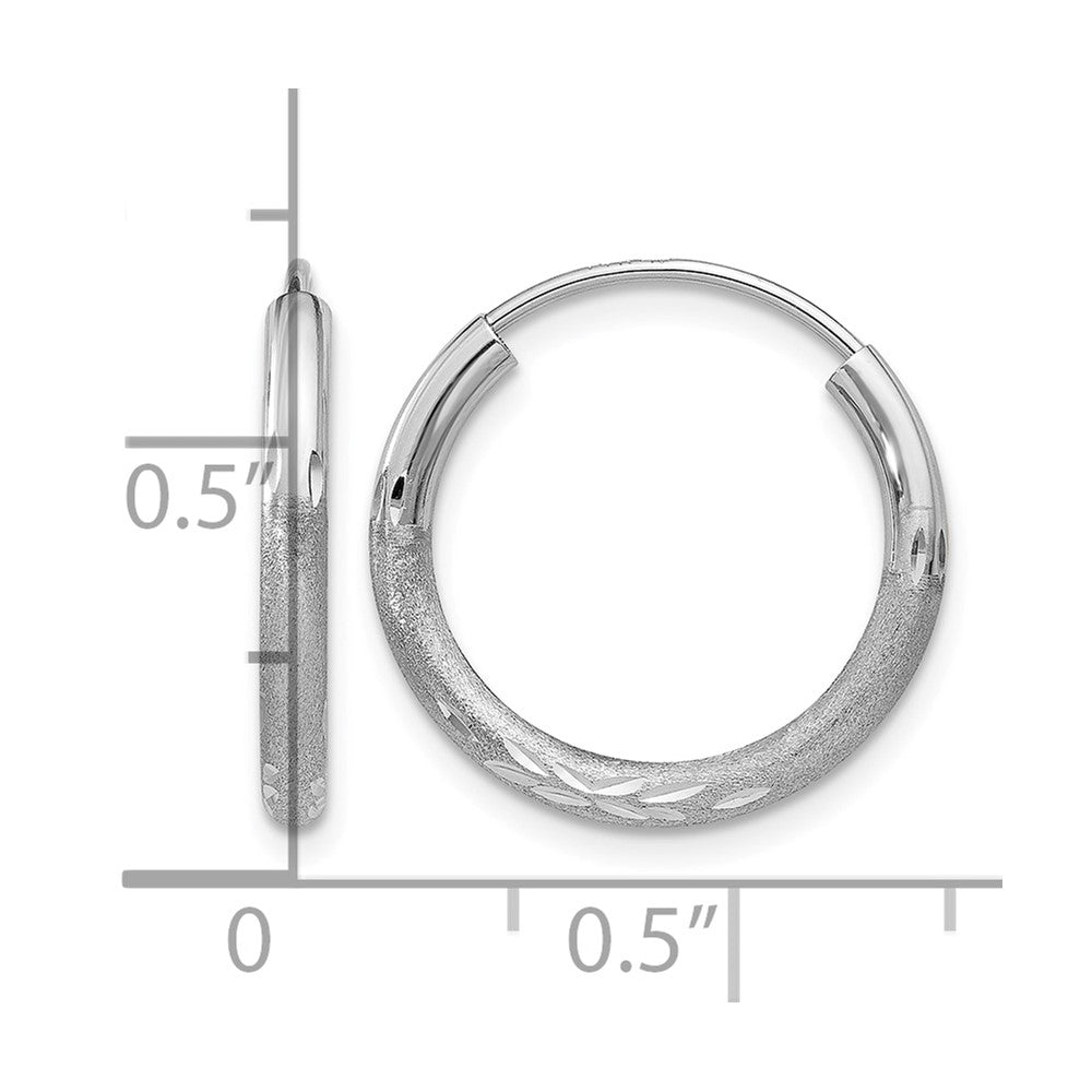 14k White Gold 2mm Diamond-cut Endless Hoop Earrings