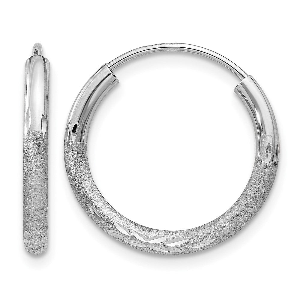 14k White Gold 2mm Diamond-cut Endless Hoop Earrings