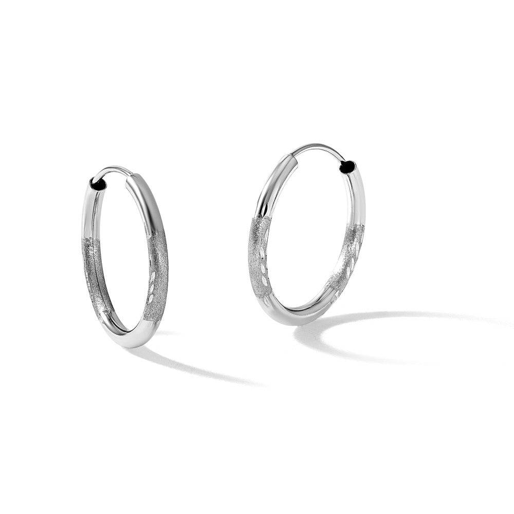 14k White Gold 2mm Diamond-cut Endless Hoop Earrings
