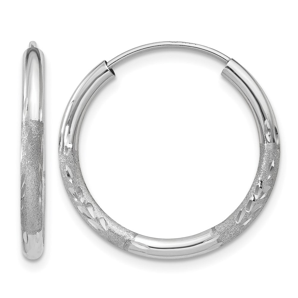 14k White Gold 2mm Diamond-cut Endless Hoop Earrings