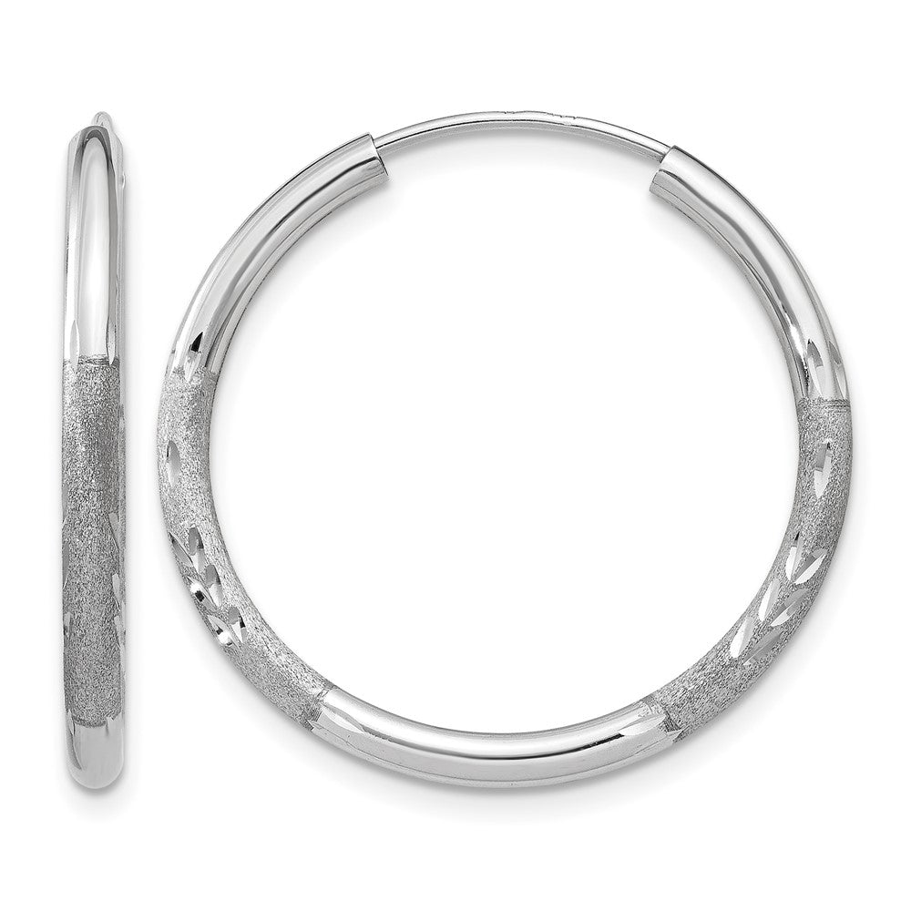 14k White Gold 2mm Diamond-cut Endless Hoop Earrings