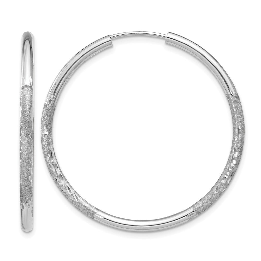 14k White Gold 2mm Diamond-cut Endless Hoop Earrings