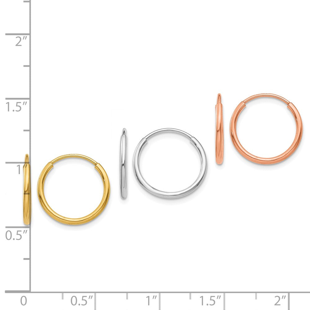 14k 1.20mm YG/WG/RG Endless Hoop Earring Set