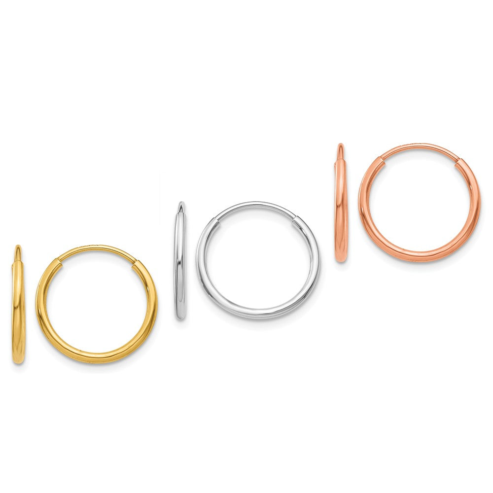 14k 1.20mm YG/WG/RG Endless Hoop Earring Set