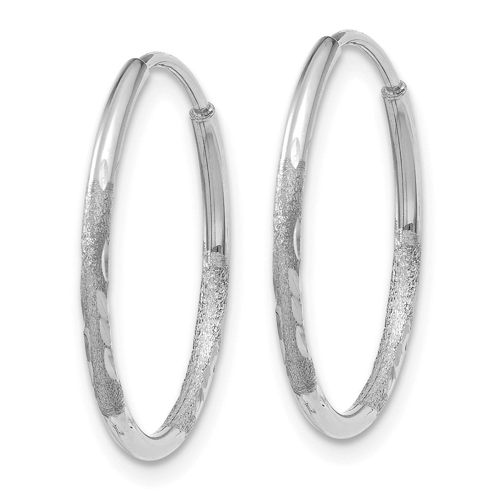 14K White Gold 1.20mm Diamond-cut Endless Hoop Earring