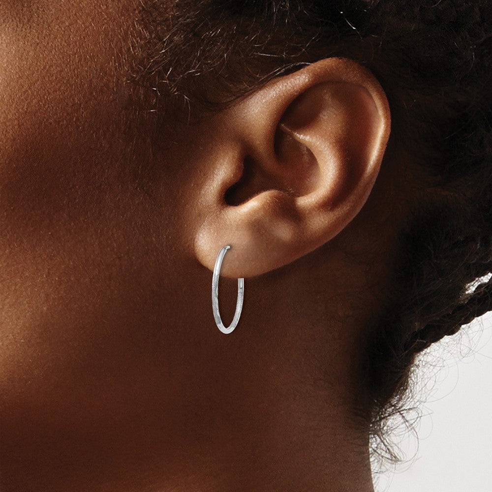 14K White Gold 1.20mm Diamond-cut Endless Hoop Earring