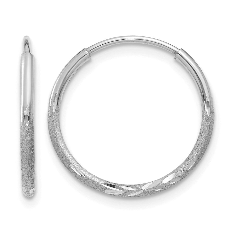 14K White Gold 1.20mm Diamond-cut Endless Hoop Earring