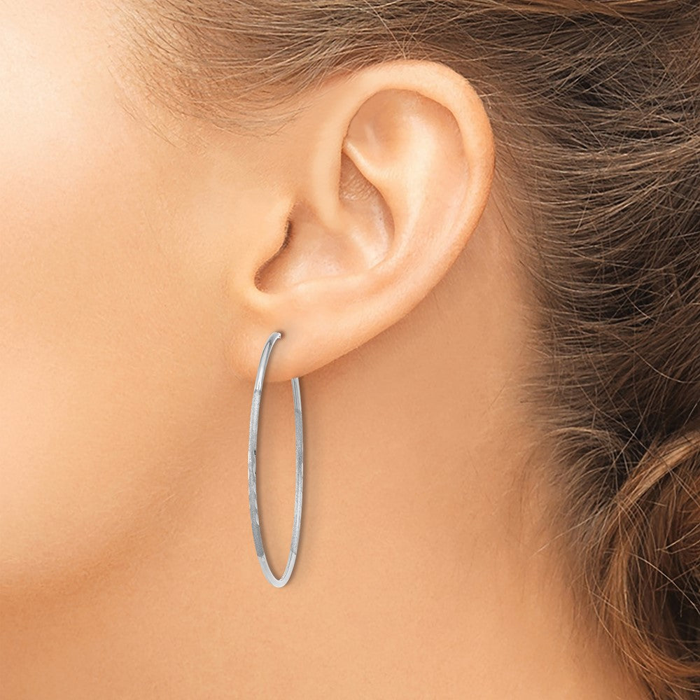 14K White Gold 1.20mm Diamond-cut Endless Hoop Earring