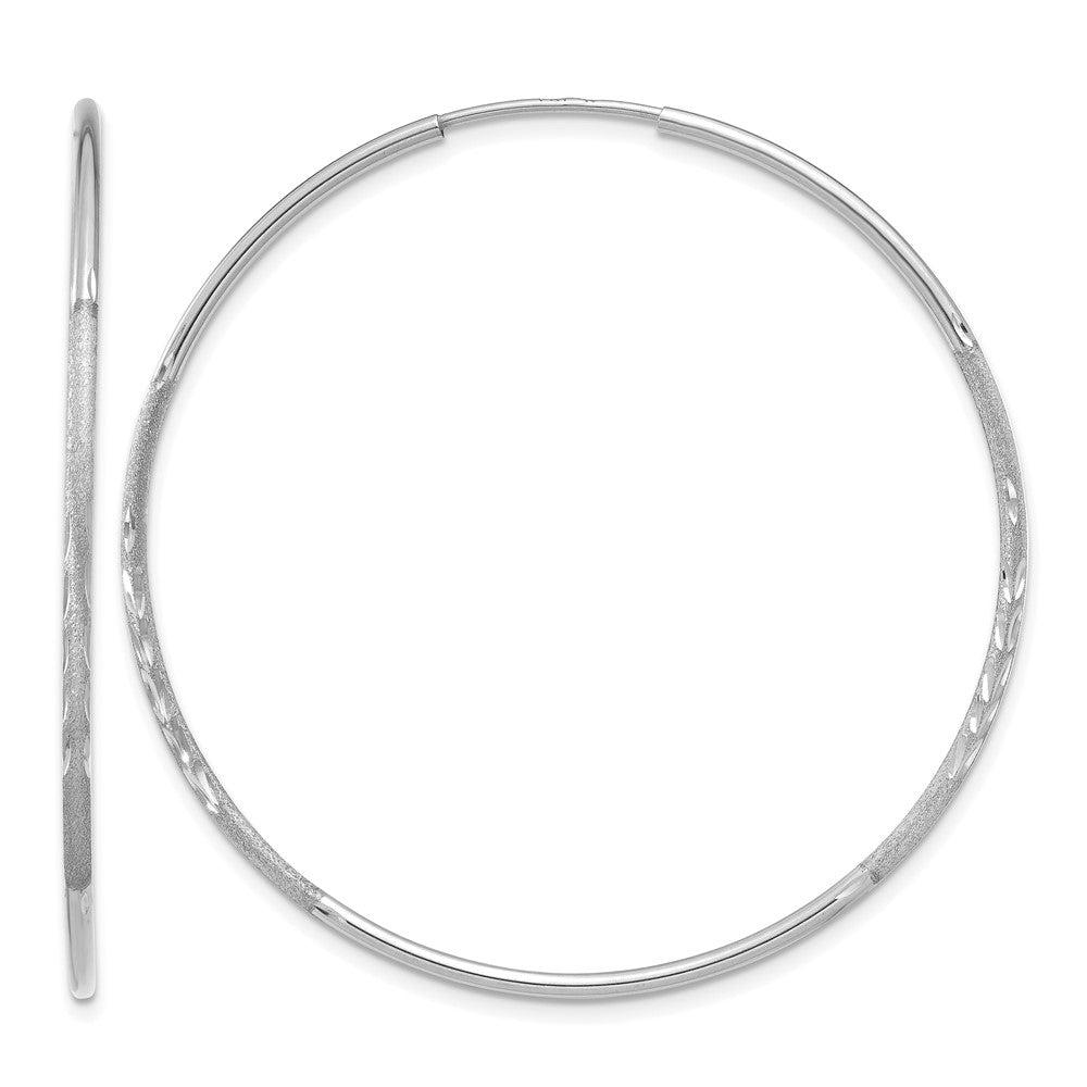 14K White Gold 1.20mm Diamond-cut Endless Hoop Earring