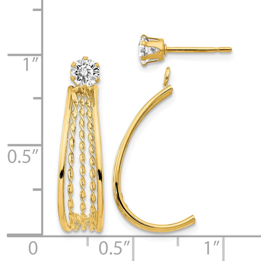 14K Yellow Gold J Hoop Polished w/CZ Stud Earrings