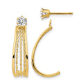14K Yellow Gold J Hoop Polished w/CZ Stud Earrings