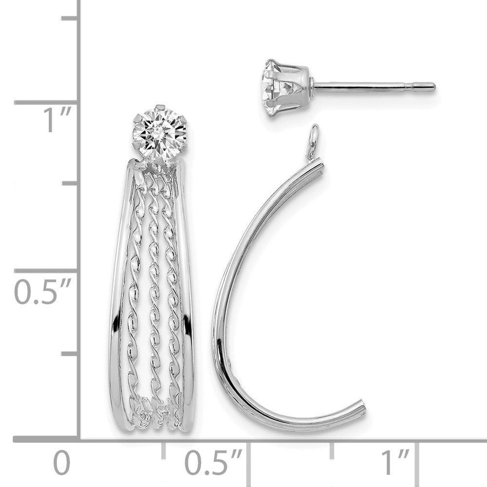14K White Gold J Hoop Polished w/CZ Stud Earrings