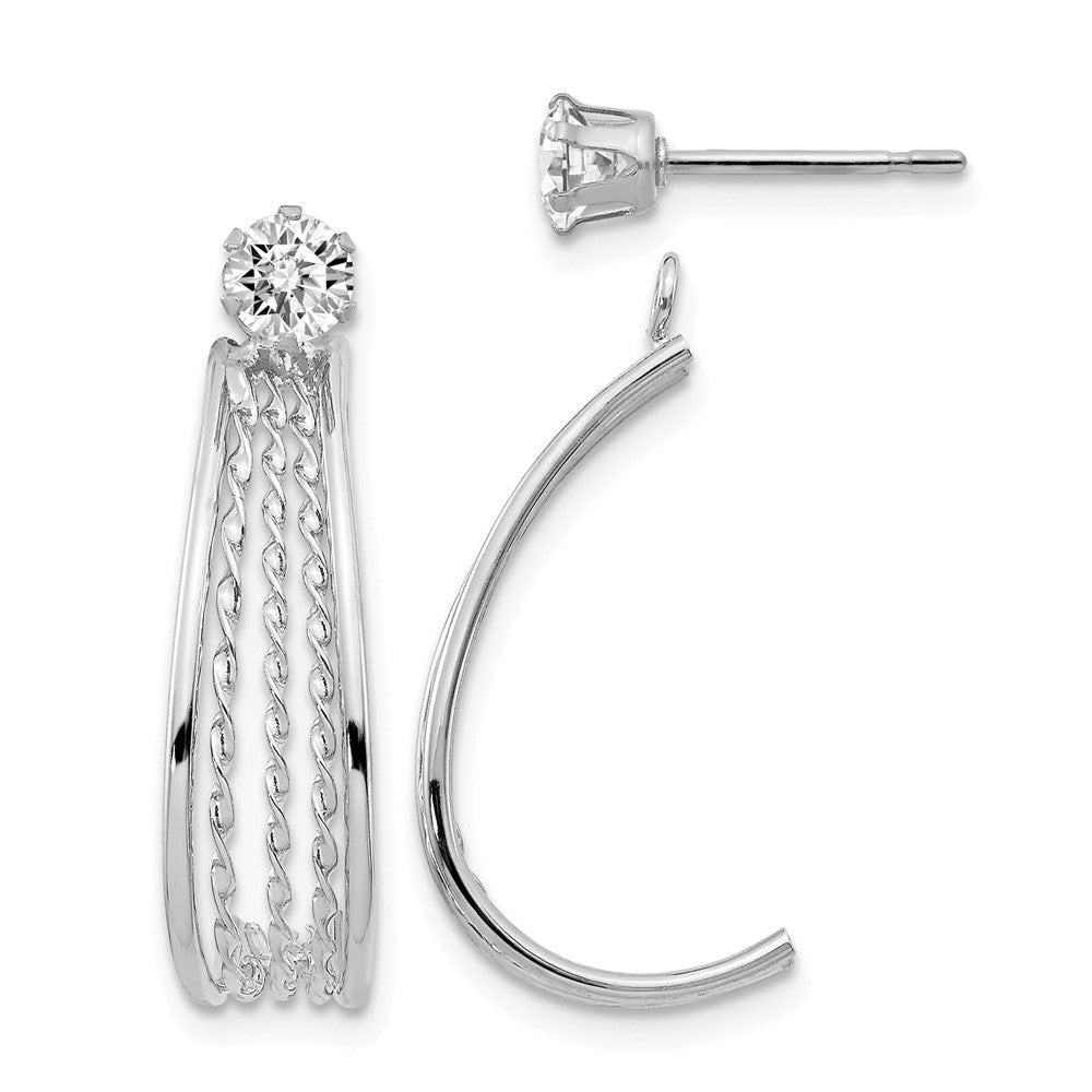 14K White Gold J Hoop Polished w/CZ Stud Earrings