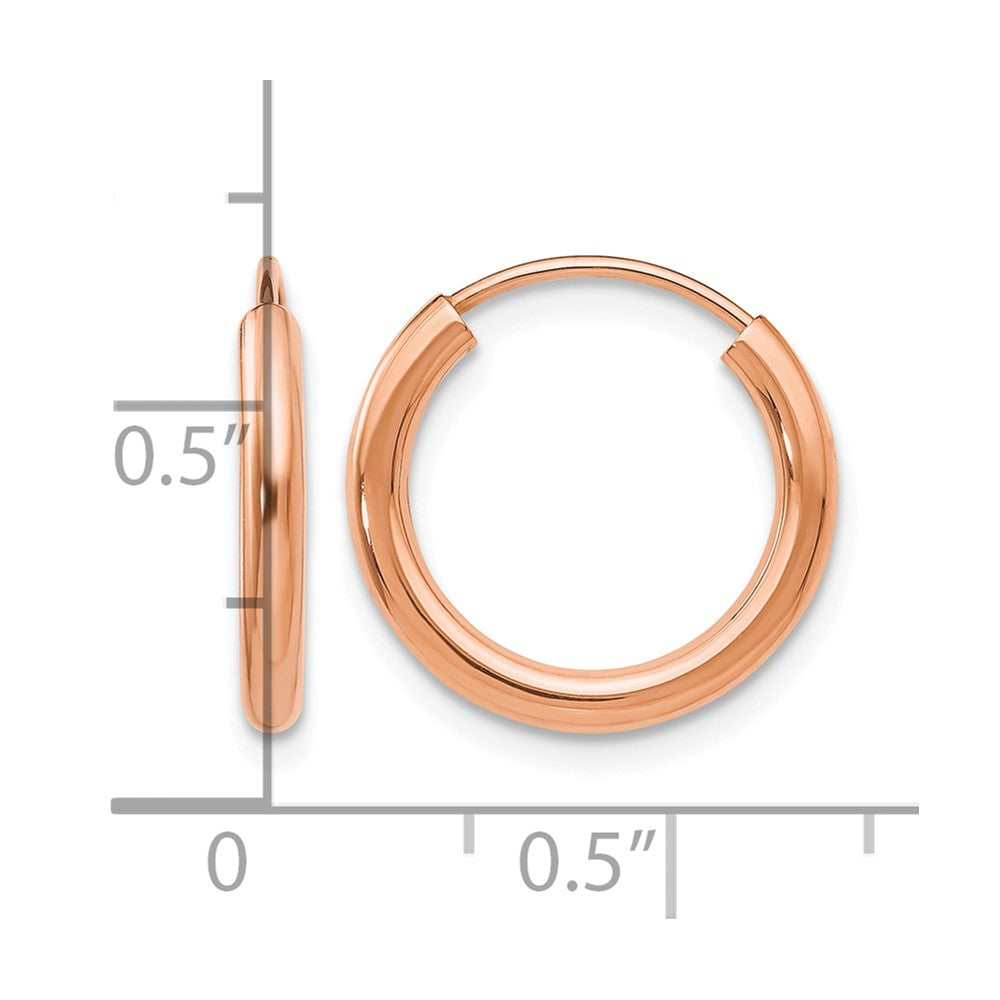 14k Rose Gold Polished Round Endless 2mm Hoop Earrings