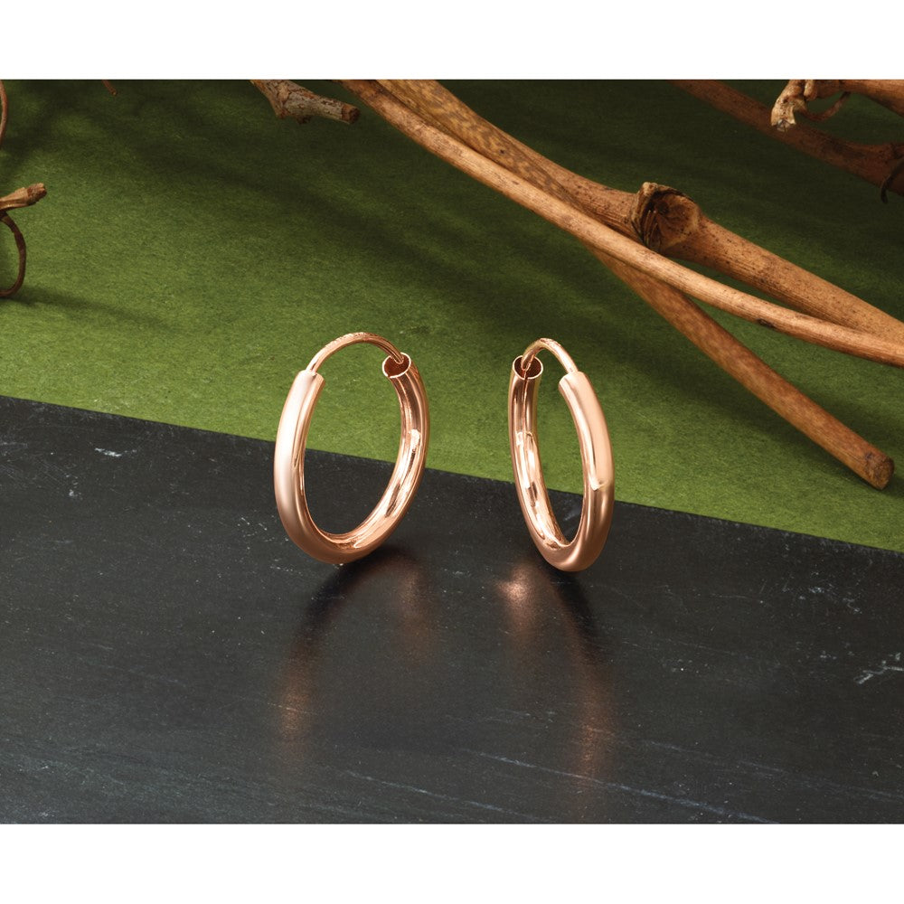 14k Rose Gold Polished Round Endless 2mm Hoop Earrings