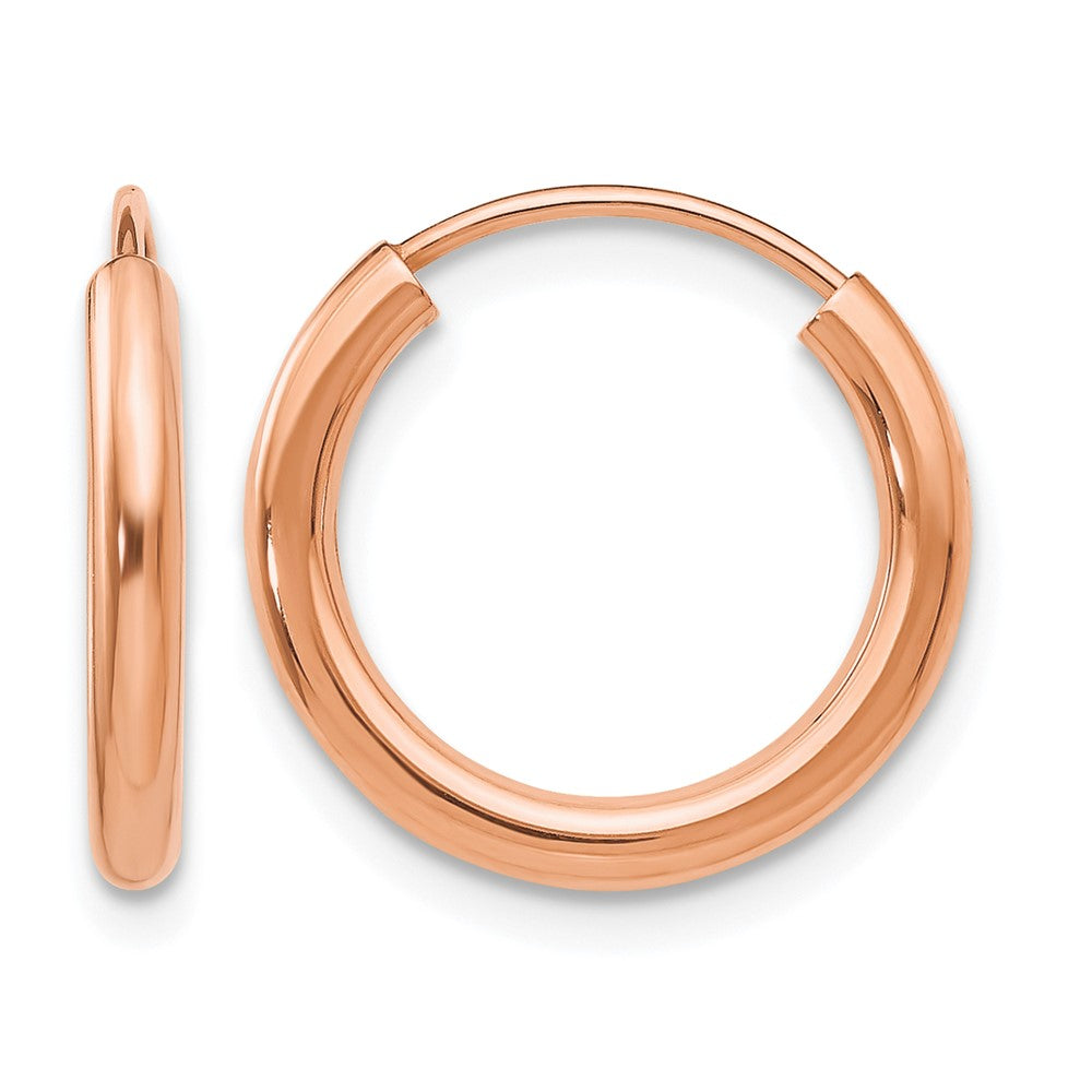 14k Rose Gold Polished Round Endless 2mm Hoop Earrings