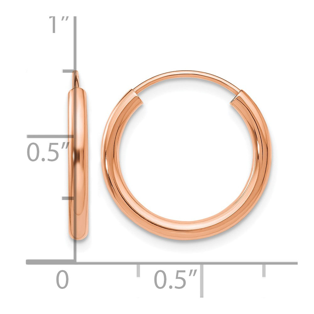 14k Rose Gold Polished Round Endless 2mm Hoop Earrings