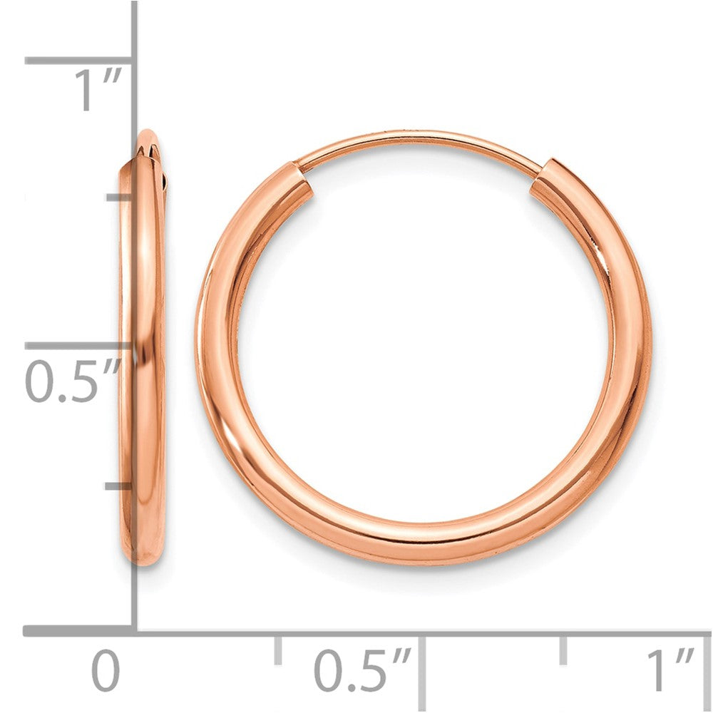 14k Rose Gold Polished Round Endless 2mm Hoop Earrings